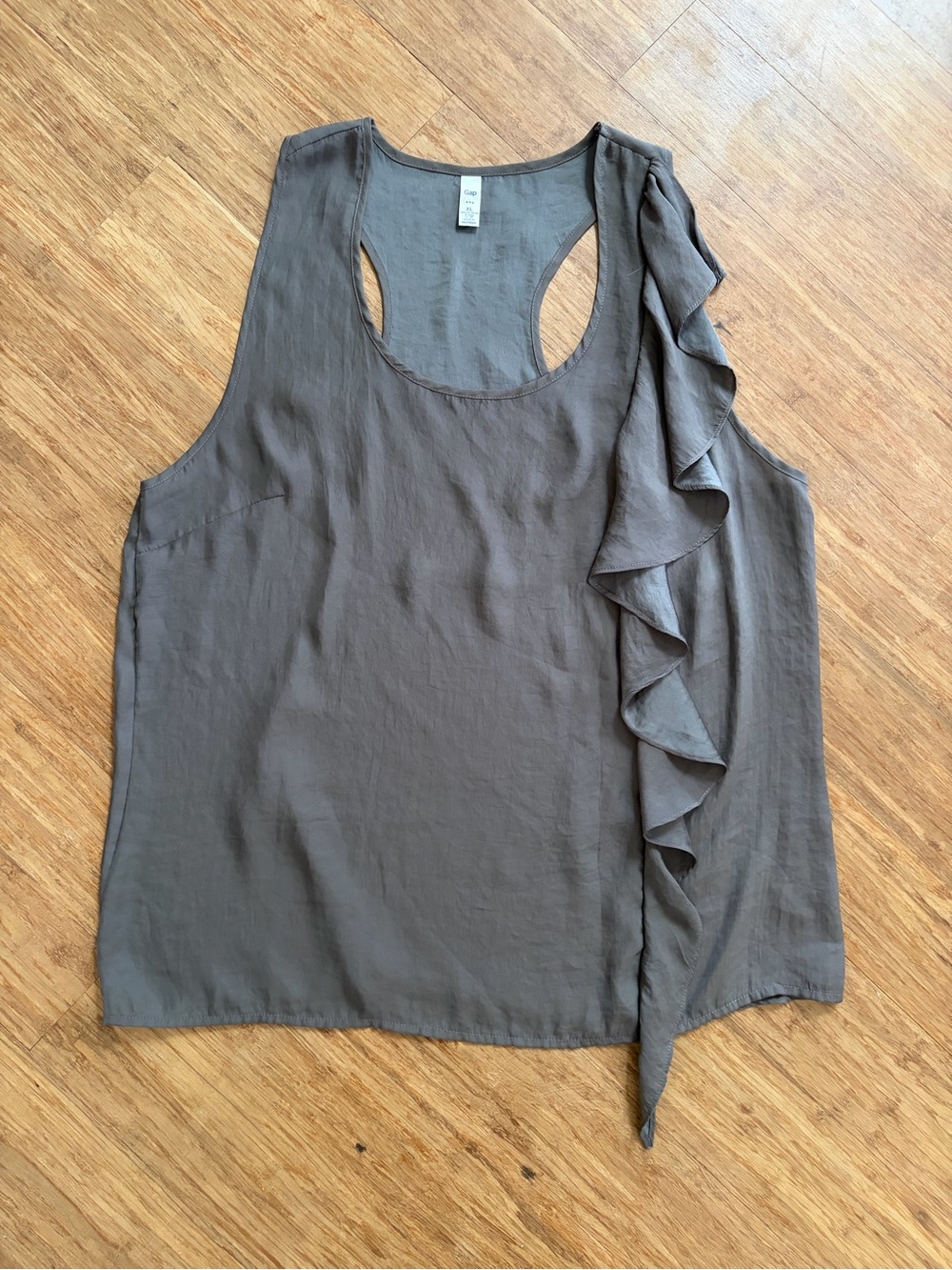 GAP Charcoal Grey Asymmetrical Ruffle Racerback Tank Top Size XL